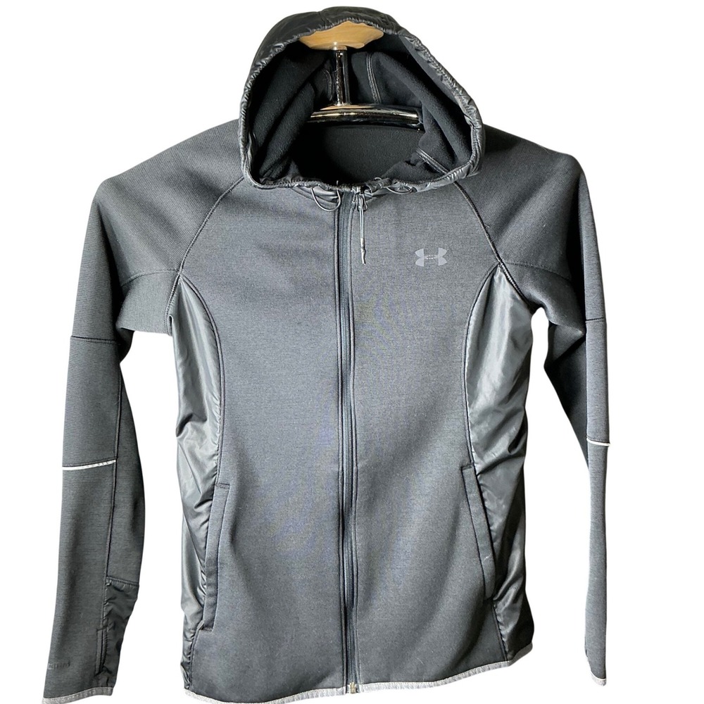 Under Armour Storm ColdGear Hybrid Full Zip Hoodie Black Reflective Women Small